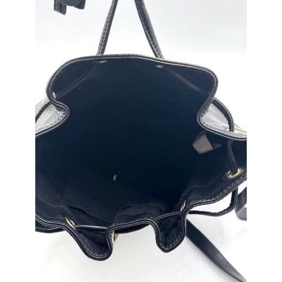 EUC Old Navy Modern Black Leather Bucket Bag With Gold-Tone Grommets - Picture 8 of 8